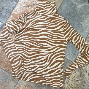 Ann Taylor Brown and White Zebra Print Long Sleeve Top